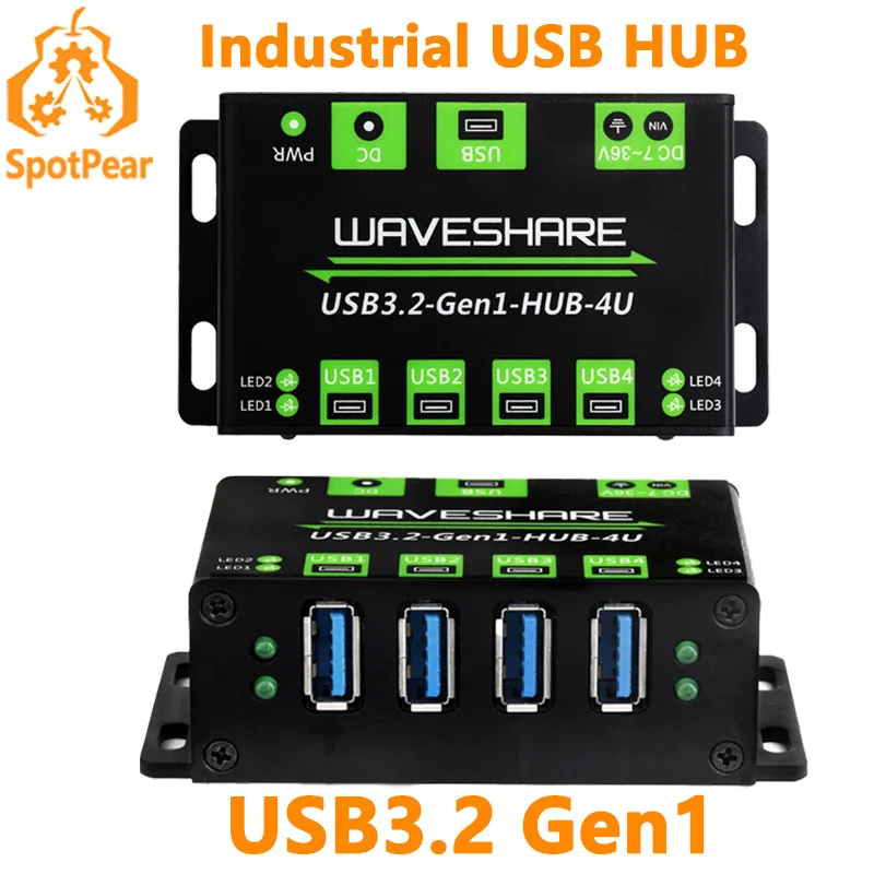 Przemysłowy HUB USB USB3.2 Gen1 One-To-4U Wbudowany port zasilania 7~36V DC dla wielu systemów