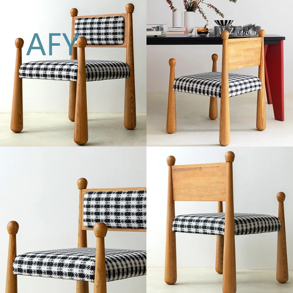 Creamy Style Dining Chair for Modern Home Decor Vintage Solid Wood Accent Chair Luxury Mid Century Inspired Seat for