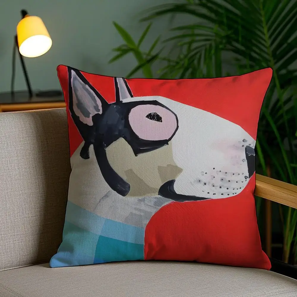 Cartoon Bull Terrier Series Cushion Cover Plush Fabric Soft Double-Sided Printed Sofa Living Room Home Decor Throw Pillow Cover