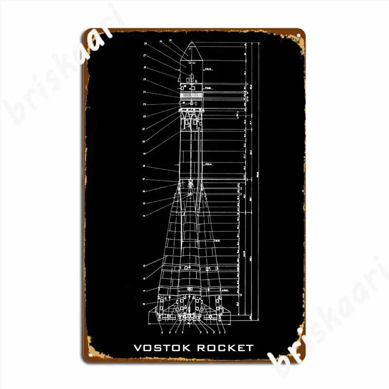 Vostok Rocket Bk Blueprint Metal Sign Wall Cave Garage Club Decoration Wall Decor Tin Sign Poster