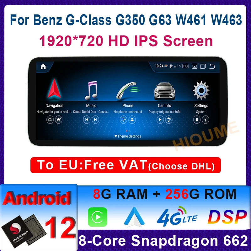 

GPS Radio 10.25" / 12.5"Android 12 Snapdragon 8+256G Car Multimedia Player For Mercedes Benz G Class G63 G65 AMG G350 G500 W463