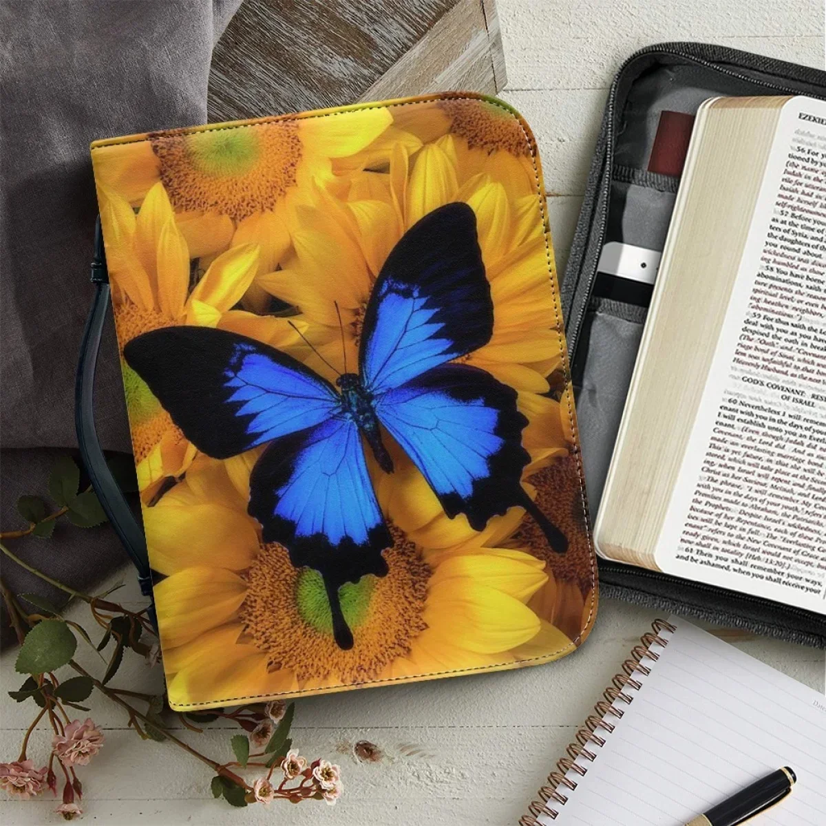 

PU Leather Handbags for Women Fashion Beautiful Butterfly Print Bible Bag Custom Pattern Bible Cover Case Bible Storage Bags
