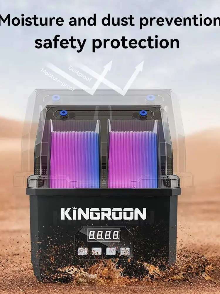 KINGROON Filament-Trockner KR02 Trockenbox 3D-Drucker Filament-Vorratsbox 24 Stunden 360° Heißluft-Heizung Doppelspule Neu Schwarz