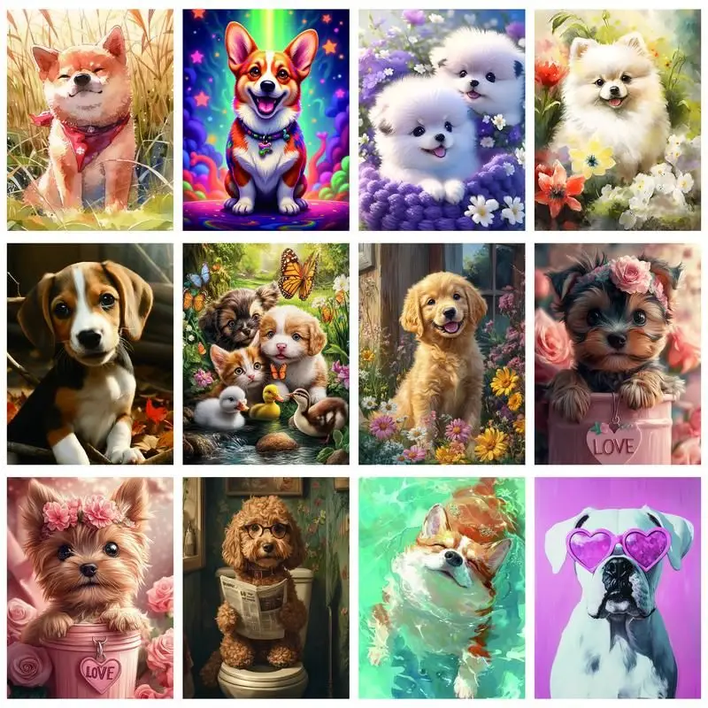 

GATYZTORY 5D Diamond Painting Dog Animals Diamond Embroidery Full Square Round Rhinestones Mosaic Crafts Home Decoration