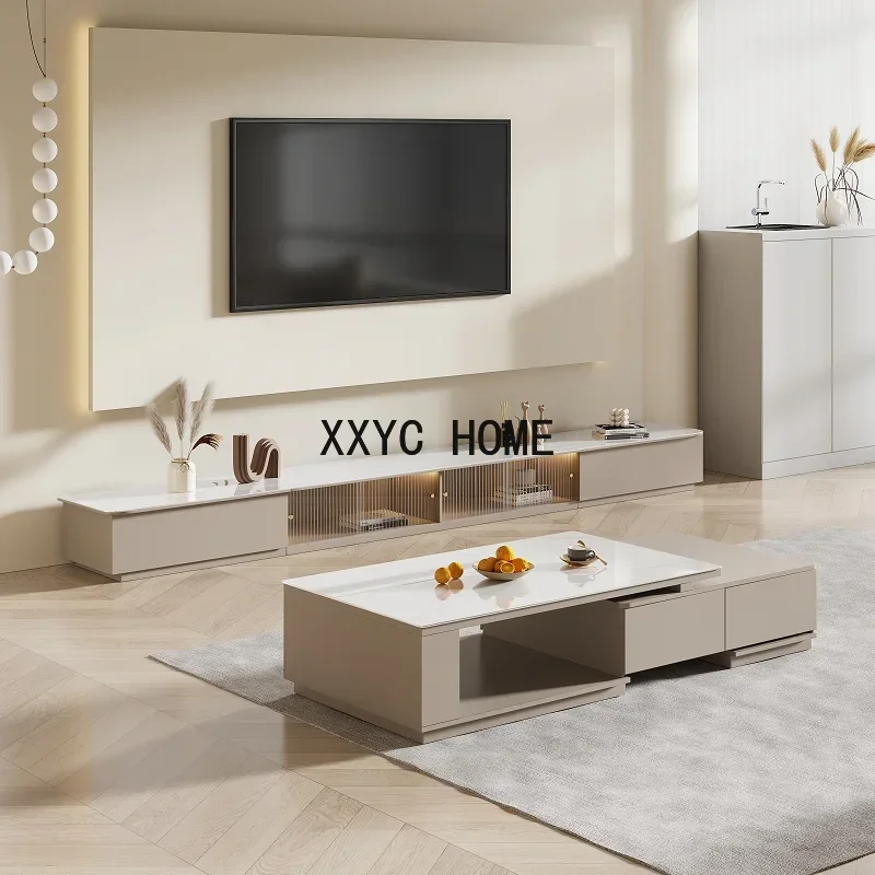 

Журнальный столик в стиле легкой роскоши, скандинавский дизайн, для гостиной, для небольшой квартиры, выдвижной, комбинированный с тумбой под телевизор, напольный шкаф