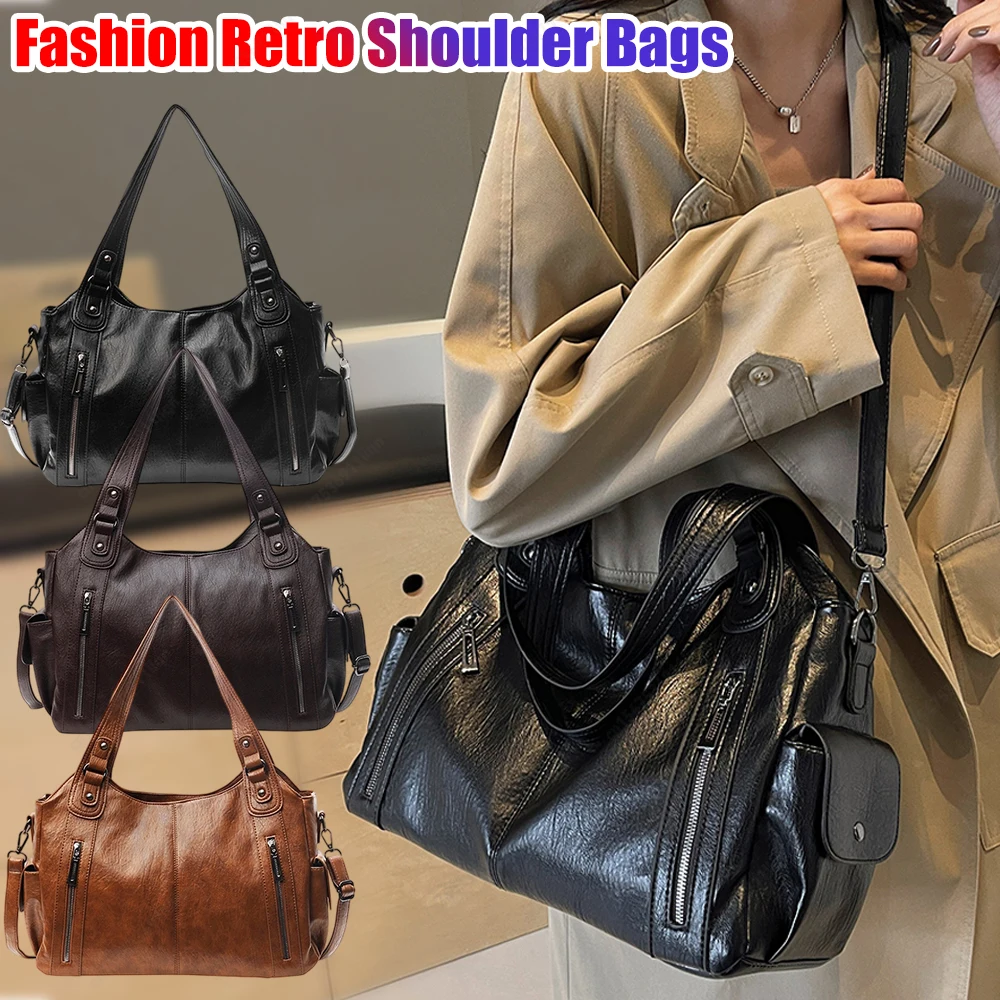 

Trendy Shoulder Bag Women PU Leather Large Capacity Underarm Bag Retro Ladies Hobo Tote Bag Purse Luxury Ladies Handbags
