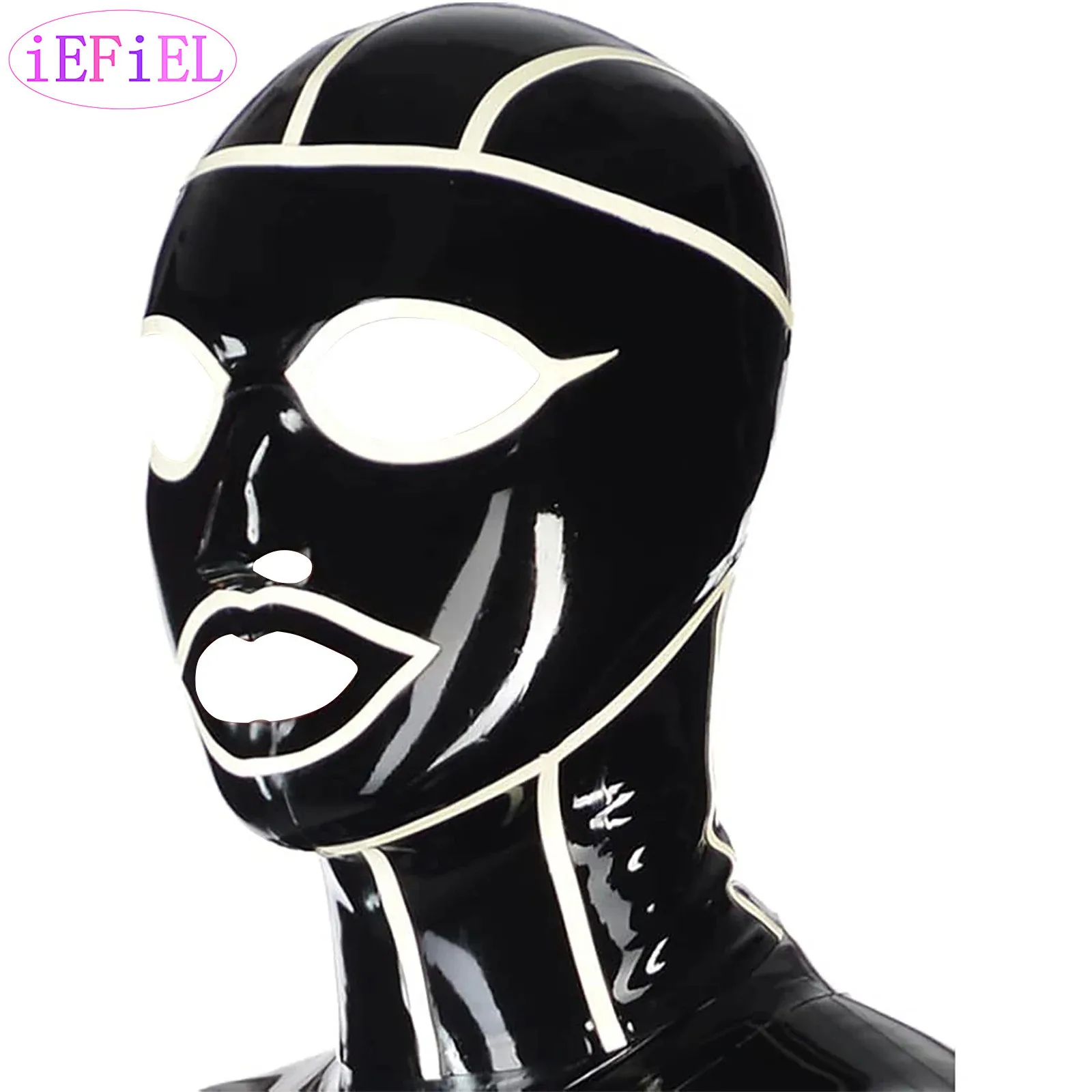 

Adult Unisex Latex Head Cover Hood Face Mask Open Eyes Nostril Mouth Back Zipper Face Cover for Halloween Party Role Play