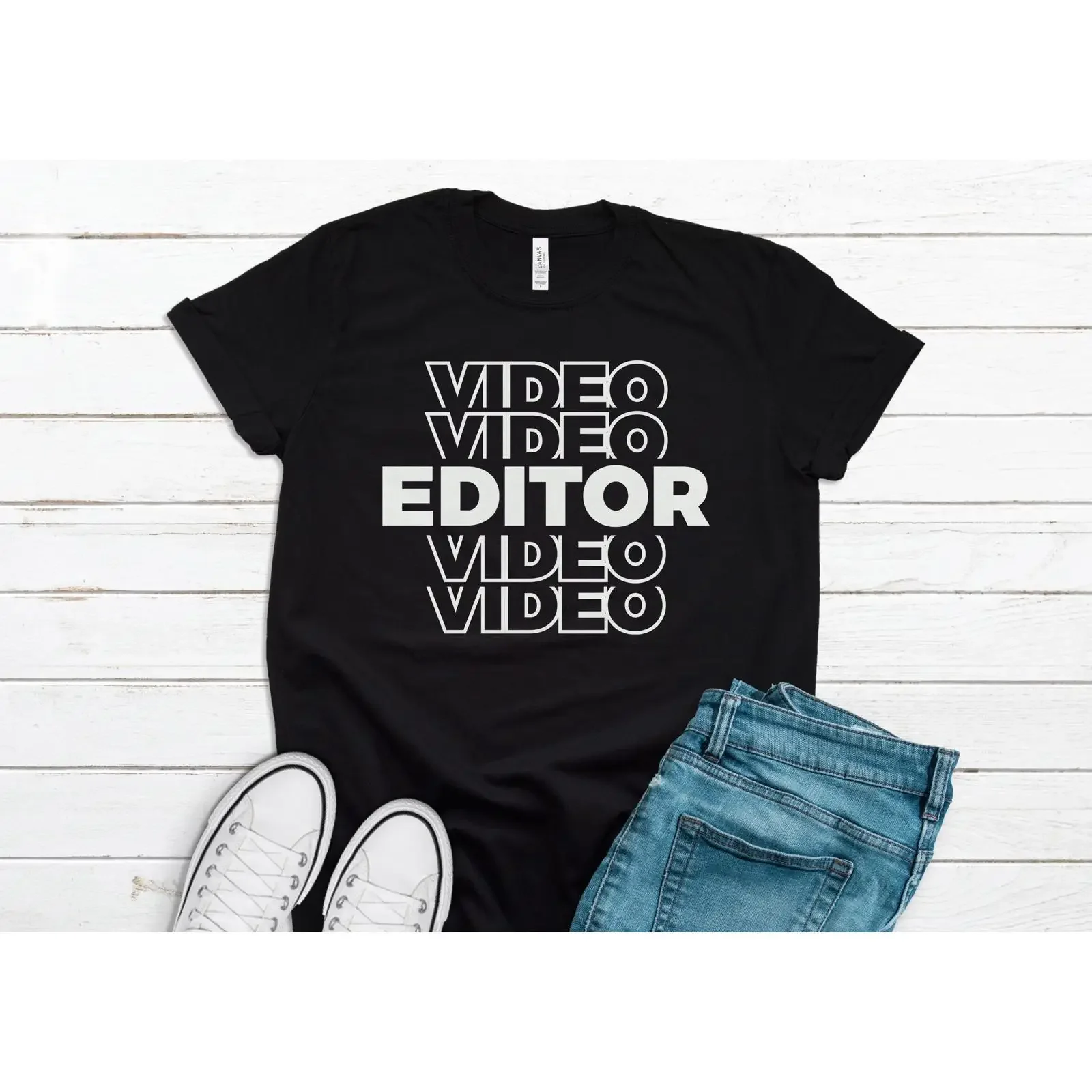 Video Editor Letter Print T Shirt Funny for Filmmaker Vlogger Film Student Casual  vintage Washed Slightly homme Stretched