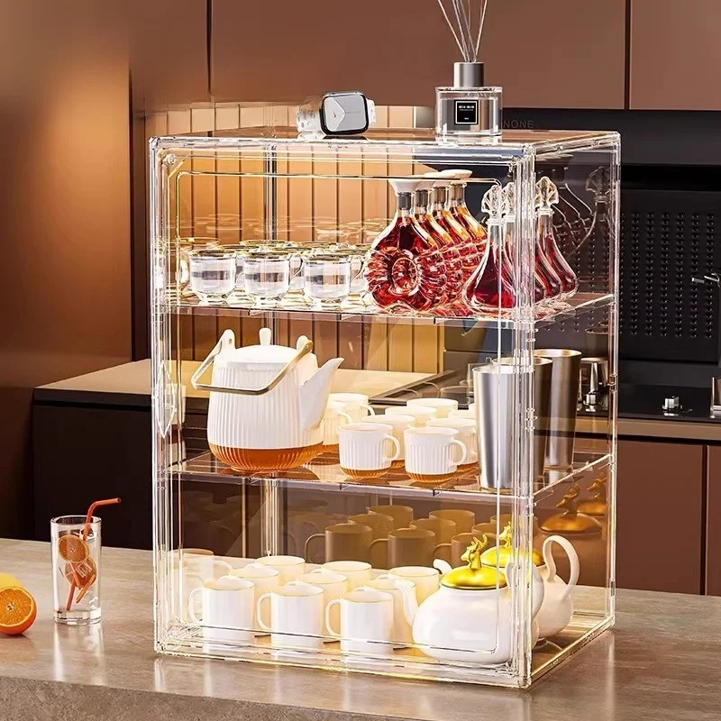 

Acrylic Tea Set Storage Box Transparent Display Stand Cup Holder Desktop Organizer Simple Style Plastic Storage Cabinet