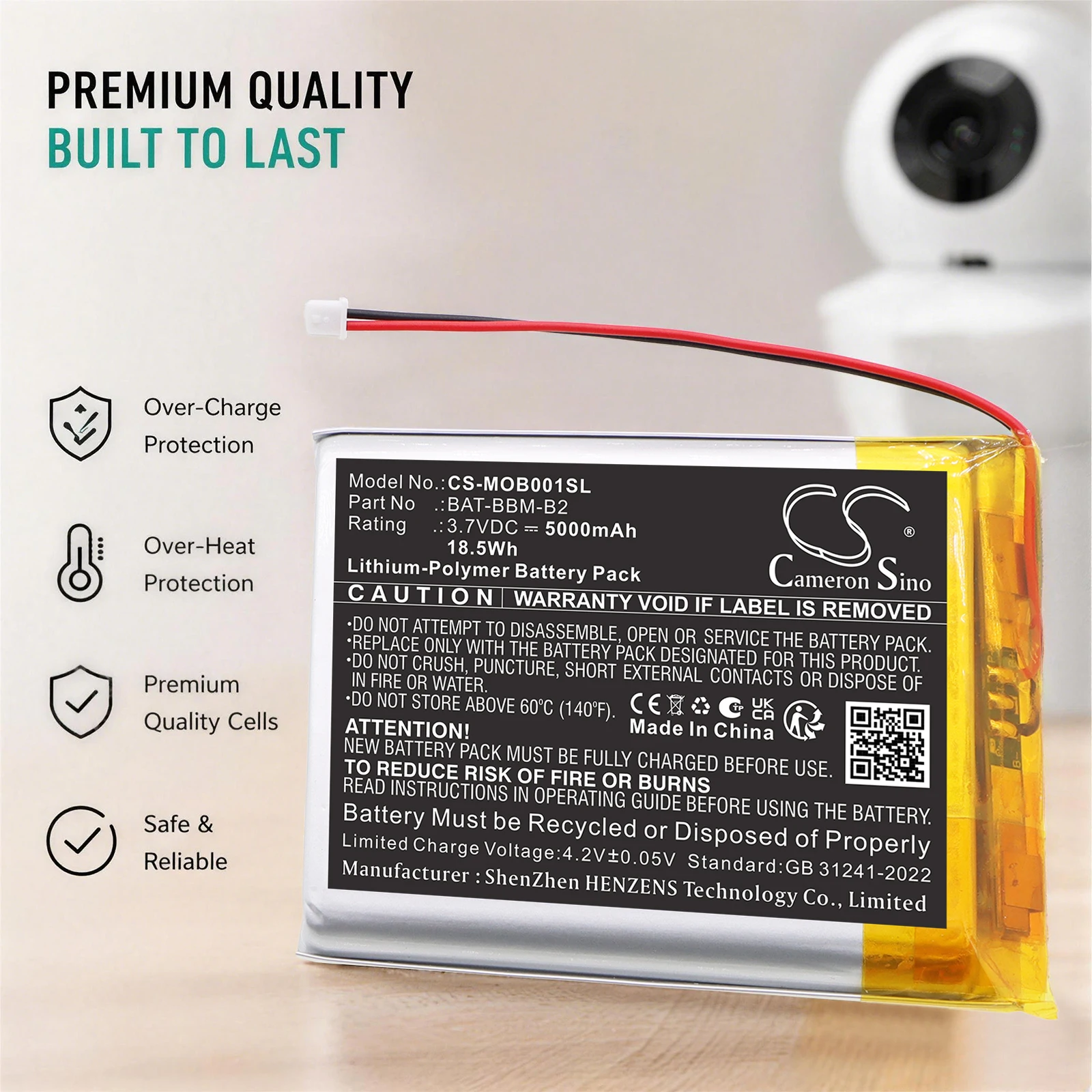 Replacement 3.7V 5000mAh Battery for Bonoch BBM03, BBM05, MegaView Baby Monitor 7 BBM01, For Momcozy BM01, For Babysense HD S2