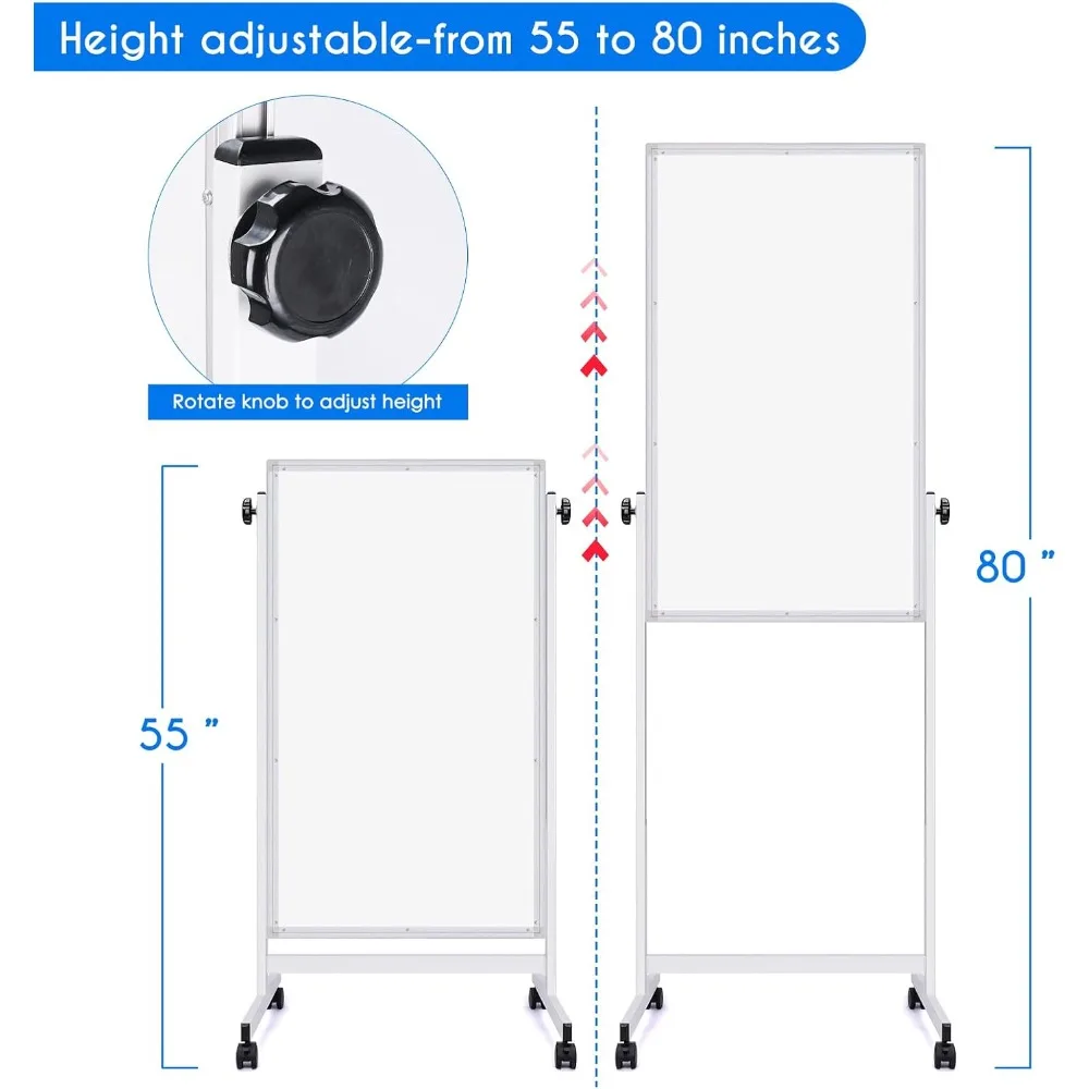 กระดานไวท์บอร์ดแบบมีล้อ Maxtek, ขนาด 48 x 24 นิ้ว ปรับความสูงได้, กระดานไวท์บอร์ดแม่เหล็กขนาดใหญ่แบบตั้งพื้นเคลื่อนที่ได้, กระดานแบบสองด้าน