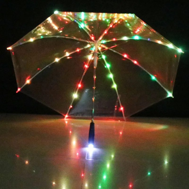Stage Long-Handle Straight Transparent Led Umbrella with Flashlight Function, Handheld Flashlight Umbrella
