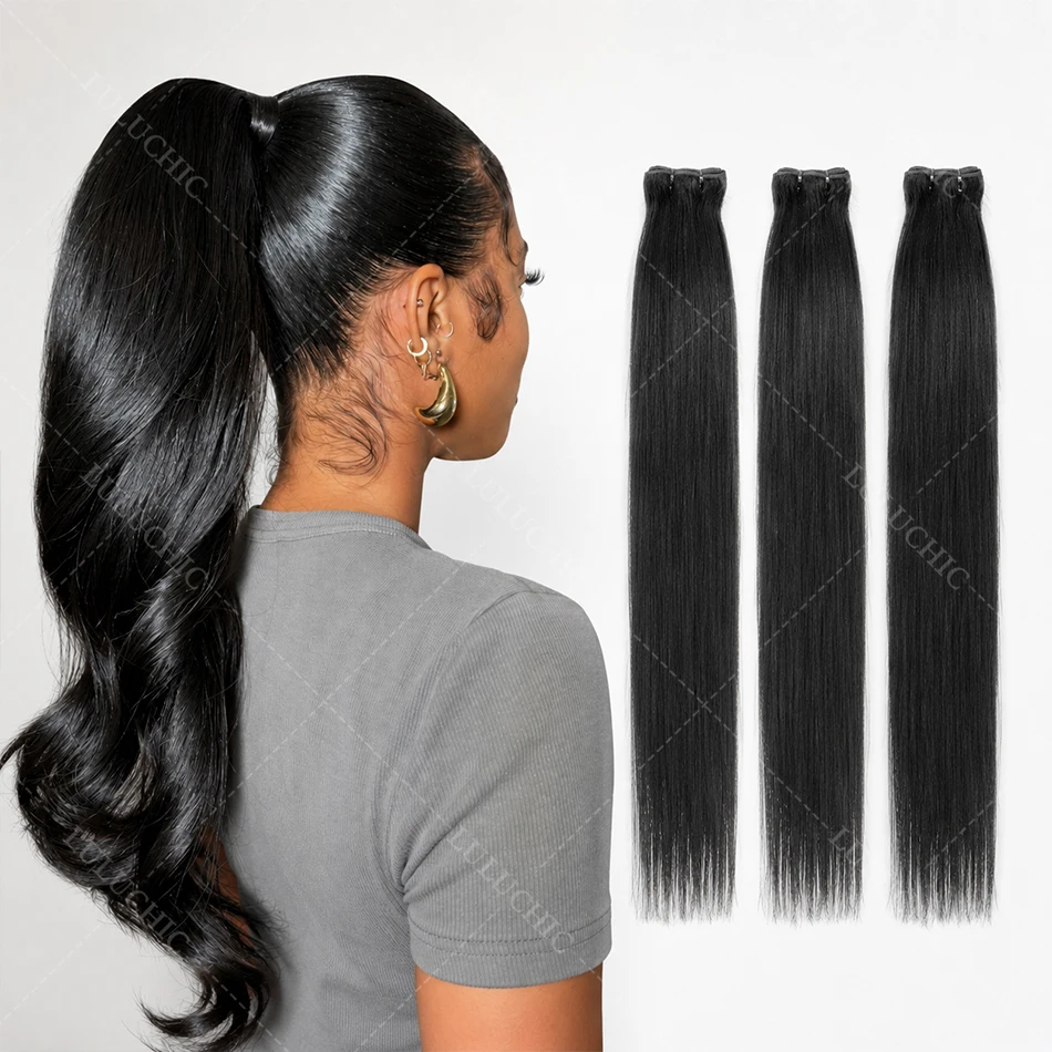 Smooth Straight Bundles Human Hair Long Silky Straight Bundle Human Hair Vietnamese Virgin Human Hair Can High Ponytail 100% Real Human Hair Extension Natural Black Double Weft Ponytail Human Hair For Women Stays Silky Soft After Multiple Washes