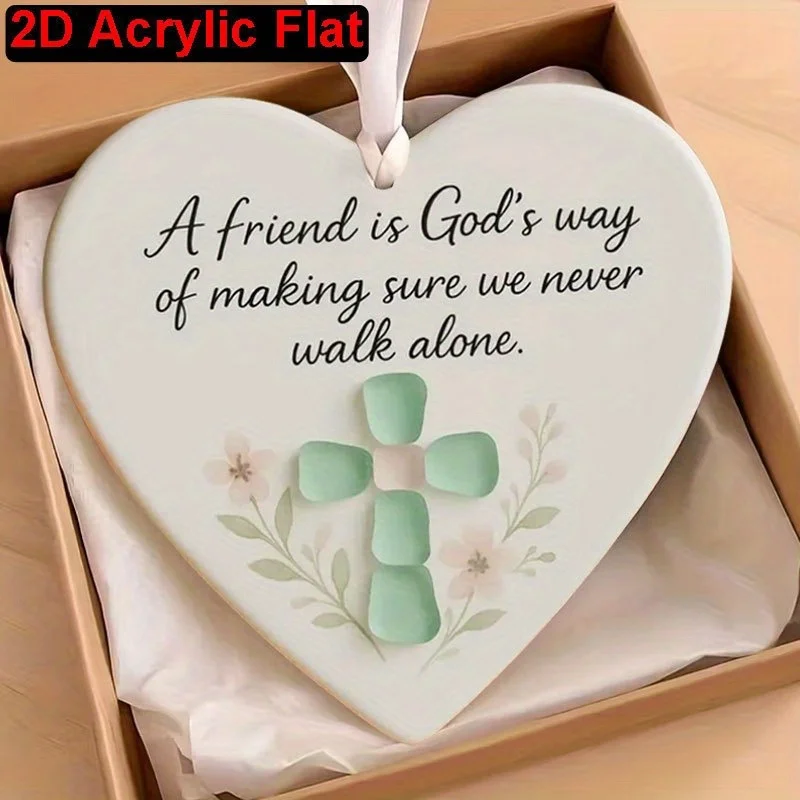 2D Flat Heart Acrylic Friendship Pendant, Heart Shaped Hanging Ornament for Backpack, Car Rearview Mirror & Christmas Tree Decor