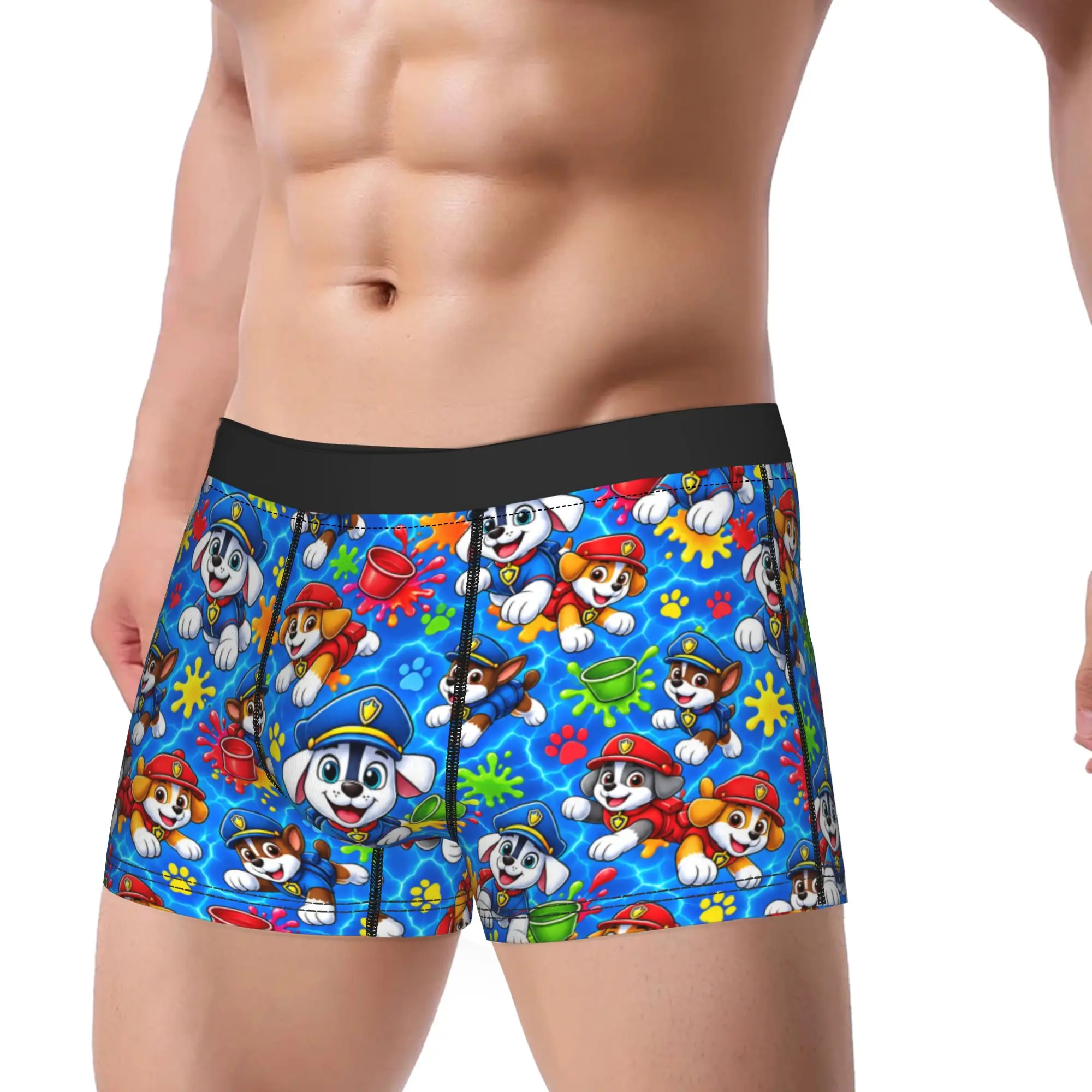 Paw Dogs Paint Splash Puppy Underwear  Men's Boxer Brief Breathable Boxershorts Quality Customs Plus Size Panties