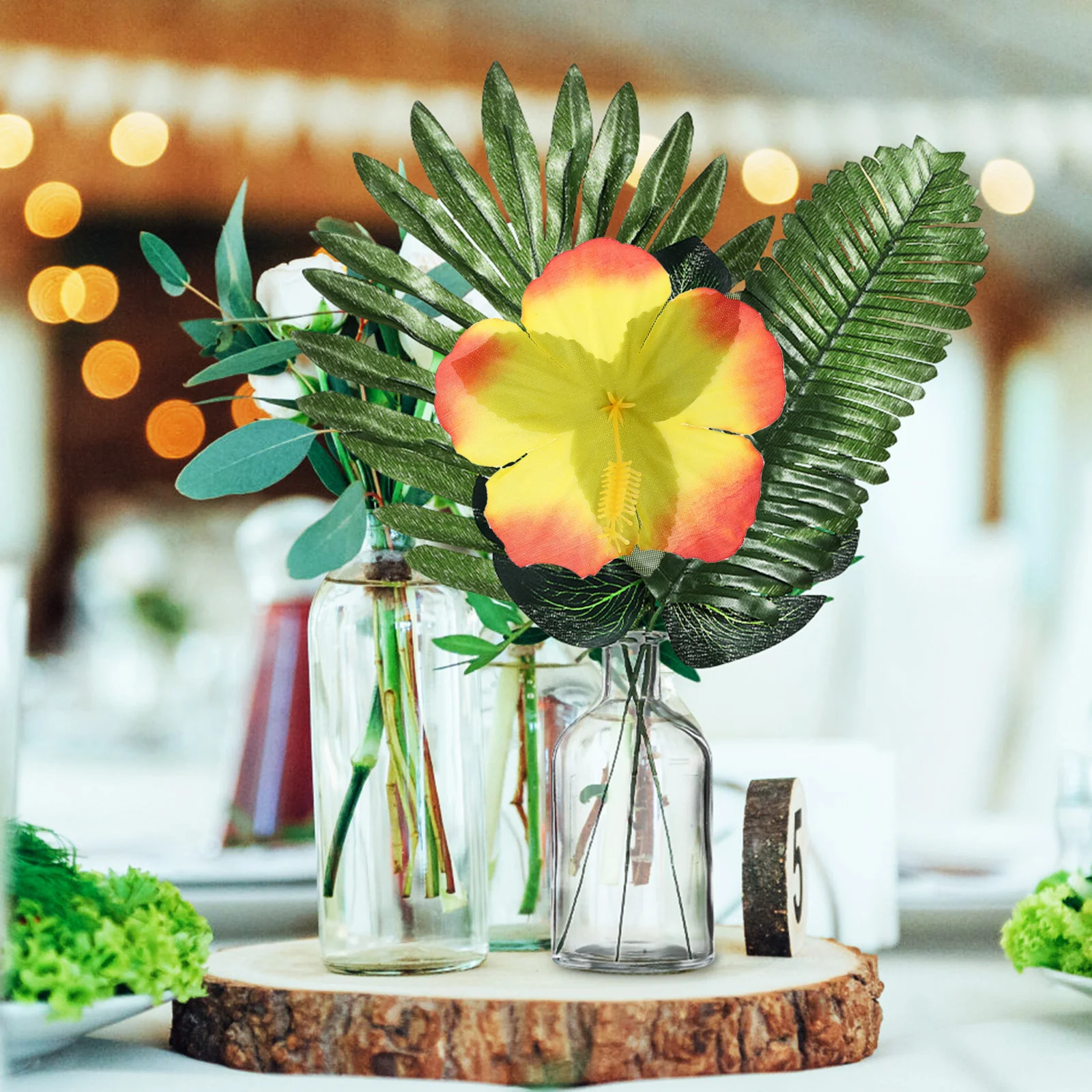 

1Set Tropical Party Table Decor Simulation Artificial Tropical Plants Leaves Hawaii Beach Luau Party Centerpieces Floral