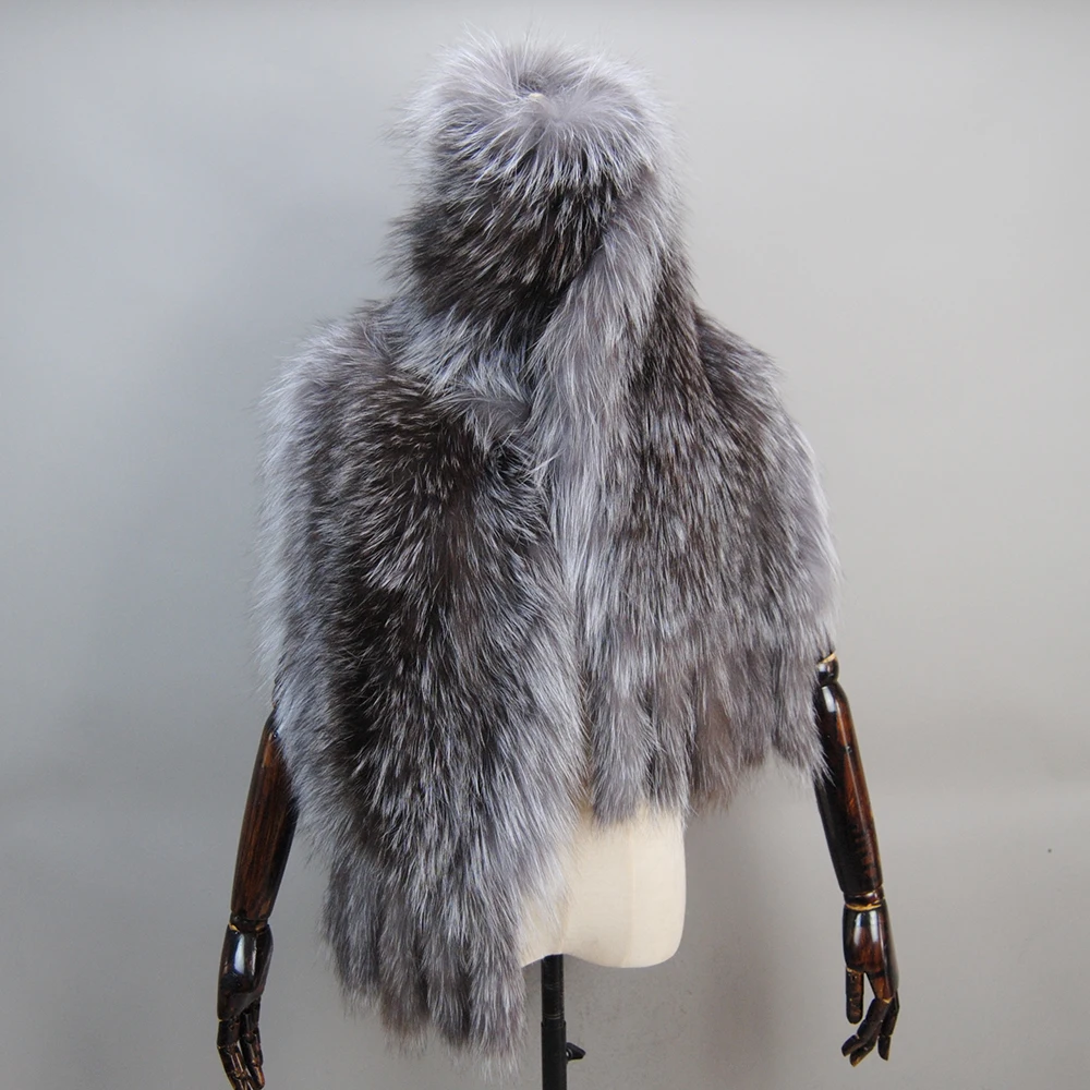 Fox Fur Scarf Luxury Big Fox Skin Scarf Natural Fox Fur Stole Genuine Fox Fur Shawl Pocket Fashion Evening Dress