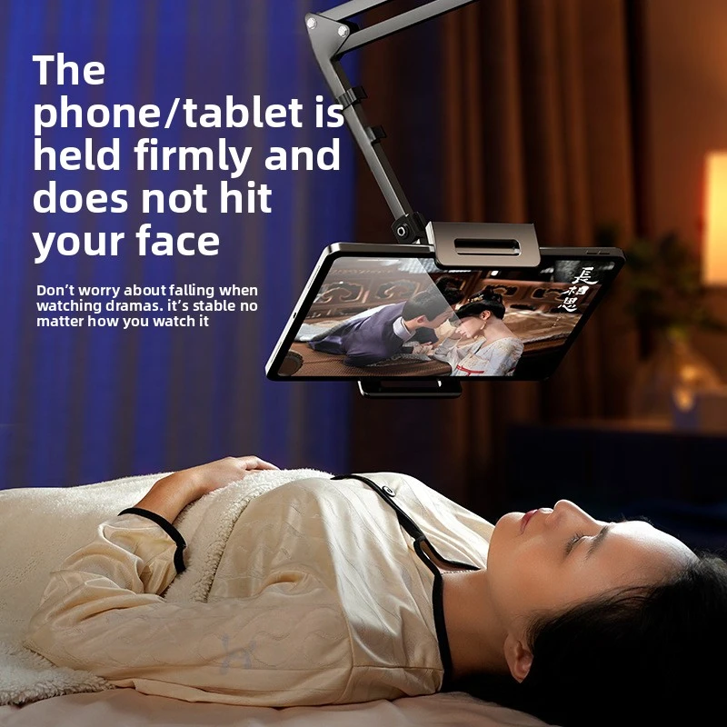 

Foldable Rotatable Phone Holder Stand for Bedside, Clip-in Lazy Reading Large Tablet Mount, Mobile Live Streaming Bed Stand