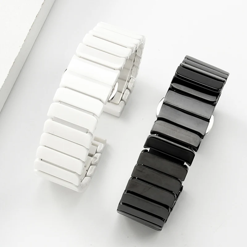 For Omega Swatch BIOCERAMIC MoonSwatch Collection Series Exquisite Stainless Steel and Ceramic Watch Strap 20 22mm Black White