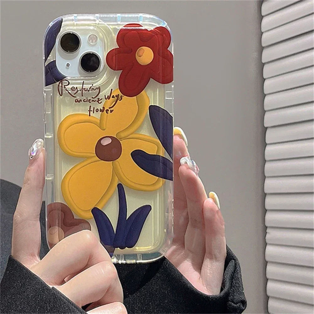 

Oil Painting Flowers Phone Case For iPhone 15 Pro Max Case iPhone 13 11 12 14 Pro Max XR XS X 7 8 Plus SE Soft Shockproof Cover