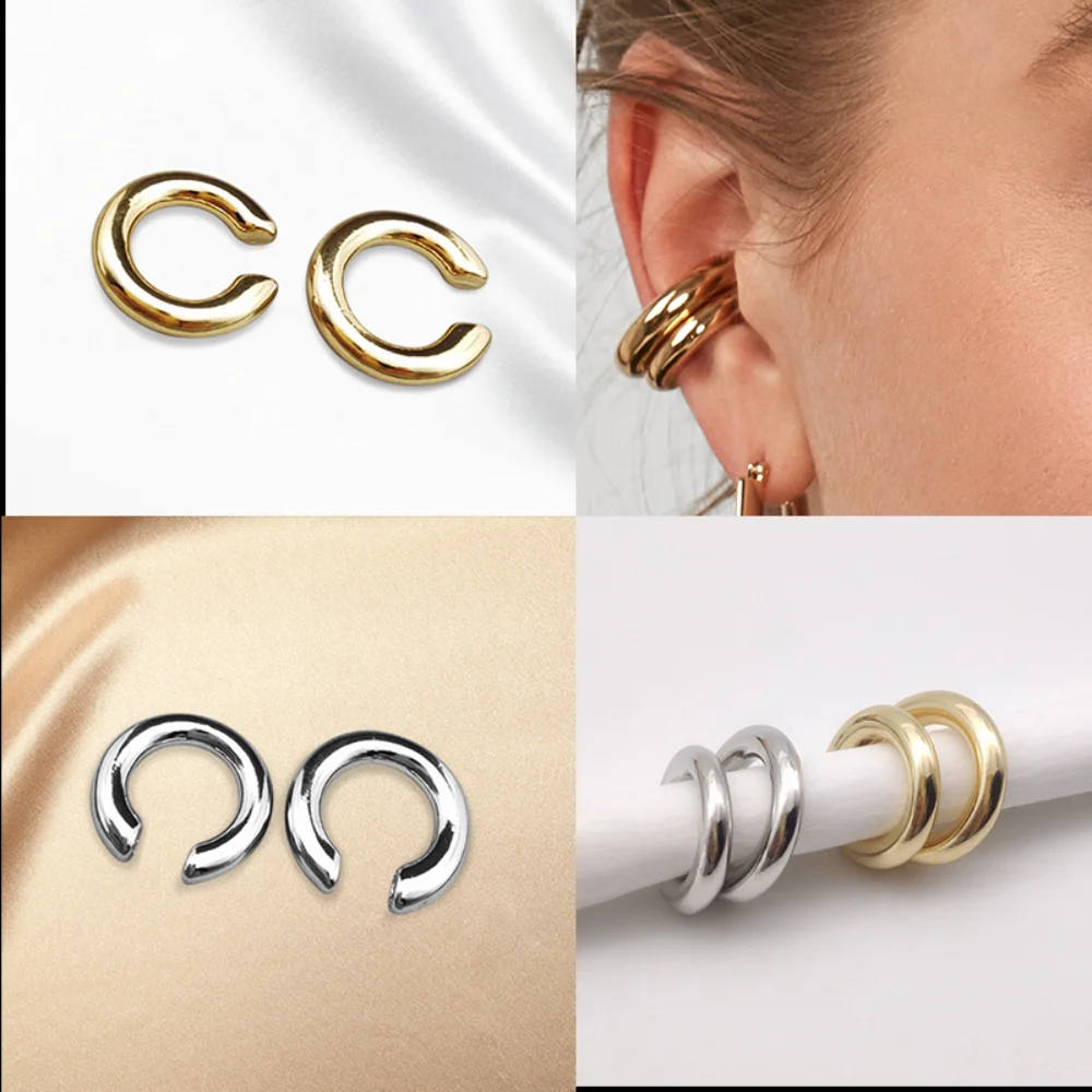 Minimalist Gold Color Round Earrings for Women Earcuff Women No Pierced C Shape Geometric Earclip Ear Bone Clip Punk Jewelry