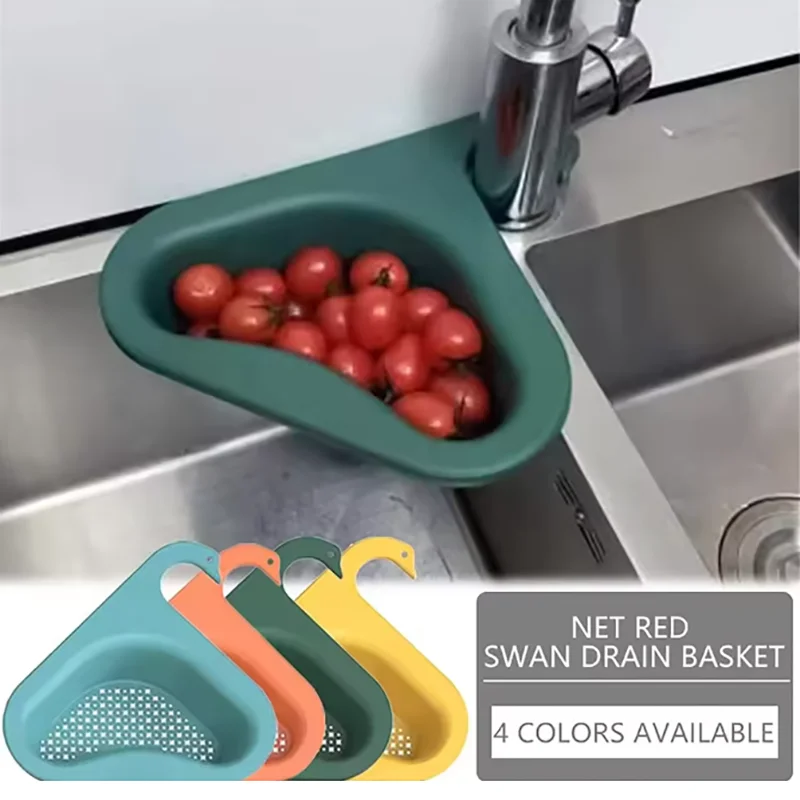 Kitchen Sink Drain Strainer Basket Leftover Garbage Filter Swan Shape Hanging Vegetable Washing Drainer Triangular Storage Rack