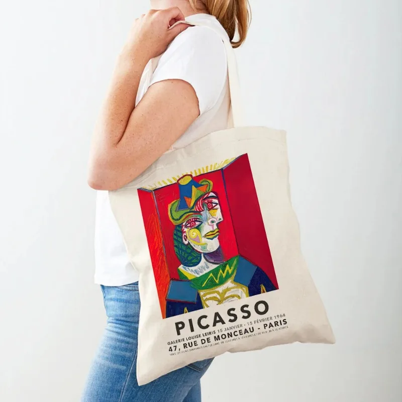 Fashion Picasso Abstract Printing Ladies Handbag Casual Shoulder Bag Eco-friendly Large Capacity Portable Travel Shopping Bag