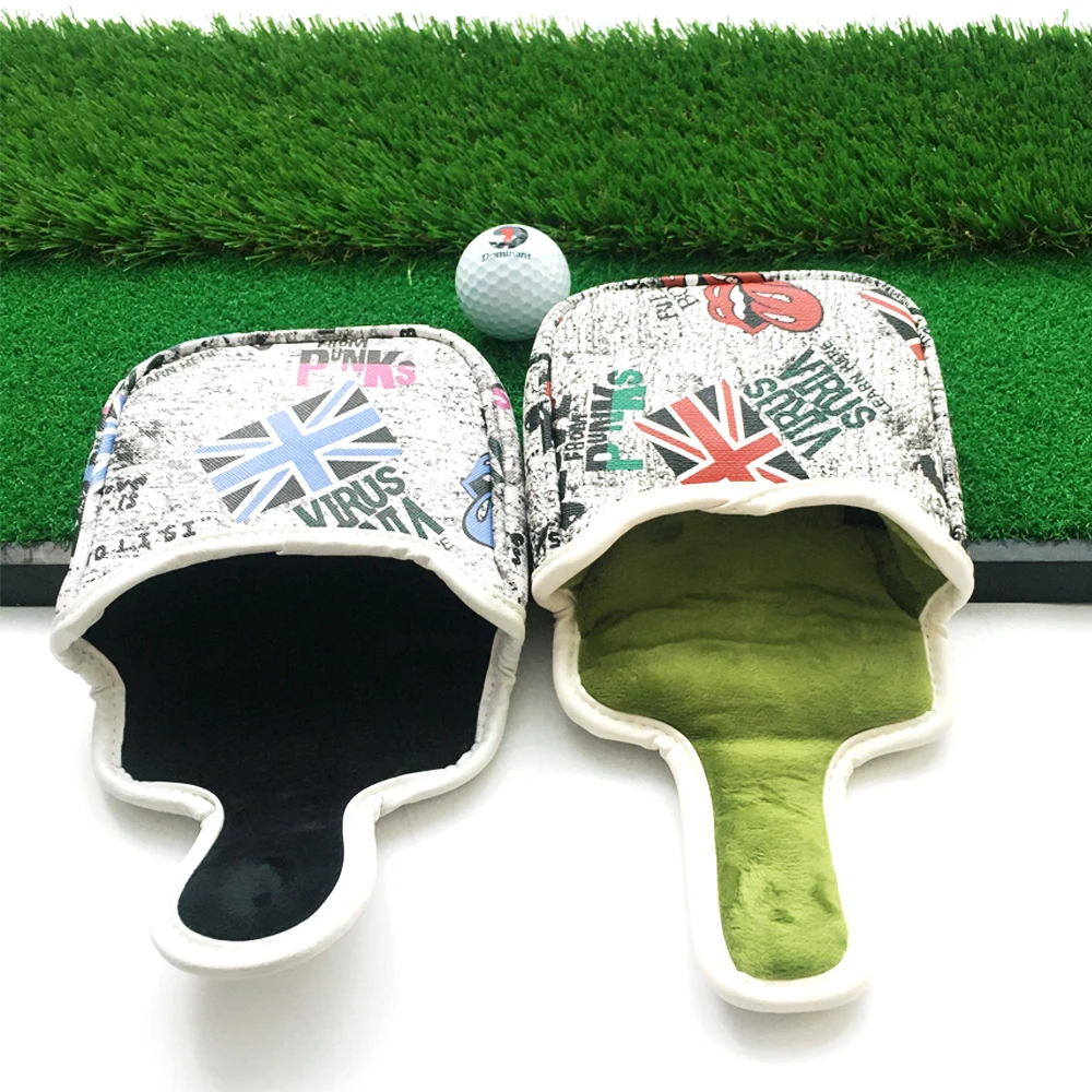 Waterproof golf mallet putter headgear square graffiti pattern PU leather with magnetic buckleoodle pattern headgear