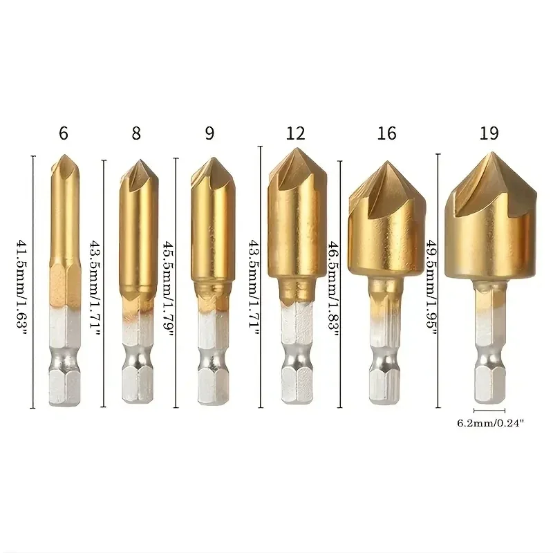 

Drill set hexagonal shank 90 degree 5-slot high-speed steel chamfering center punching tool