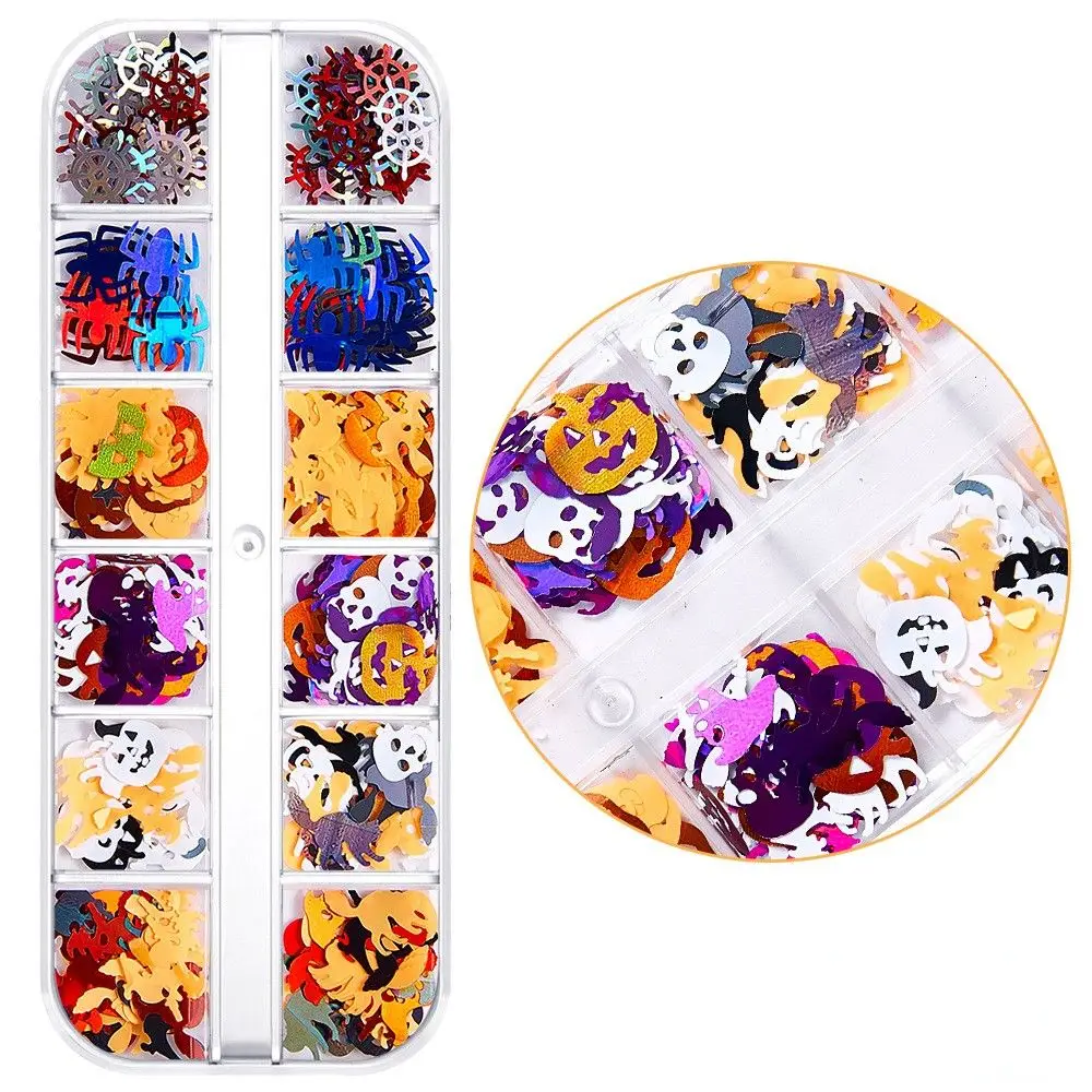 Décoration de manucure citrouille Salon de manucure bricolage matériaux pour ongles Halloween Nail Art Paillettes Paillettes flocons de paillettes bijoux pour ongles