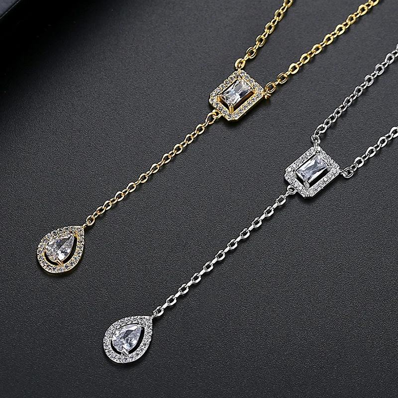 LUOTEEMI Trendy CZ Chain Necklace Gold Color Plated Fashion Jewelry Pendant Necklaces For Women Cubic Zirconia Girl Accessories