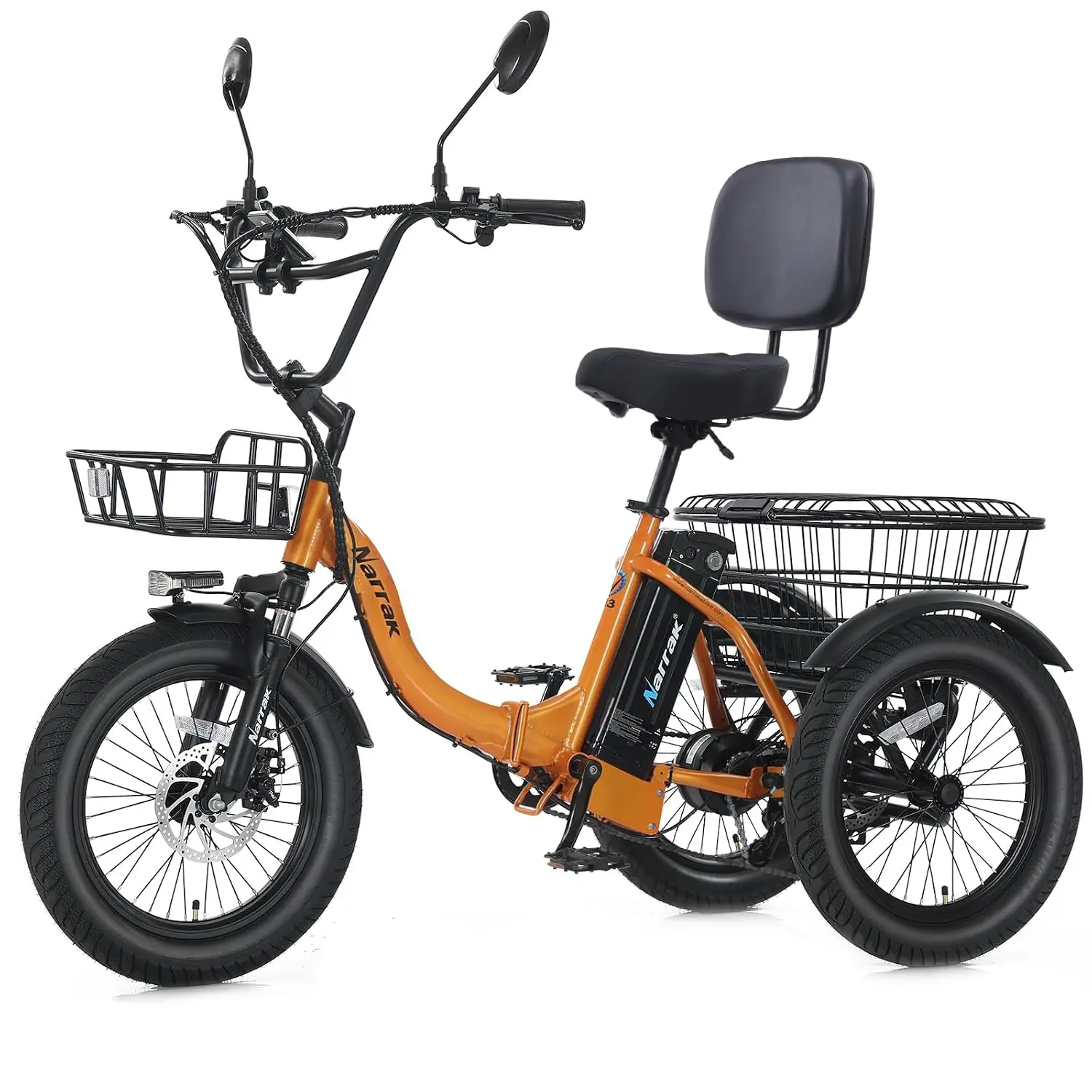Electric Tricycle for Adults,Fat Tire Folding Electric Trike,3 Wheels Electric Bicycle Bikes, Peak 1100W Step-Thru, Customized