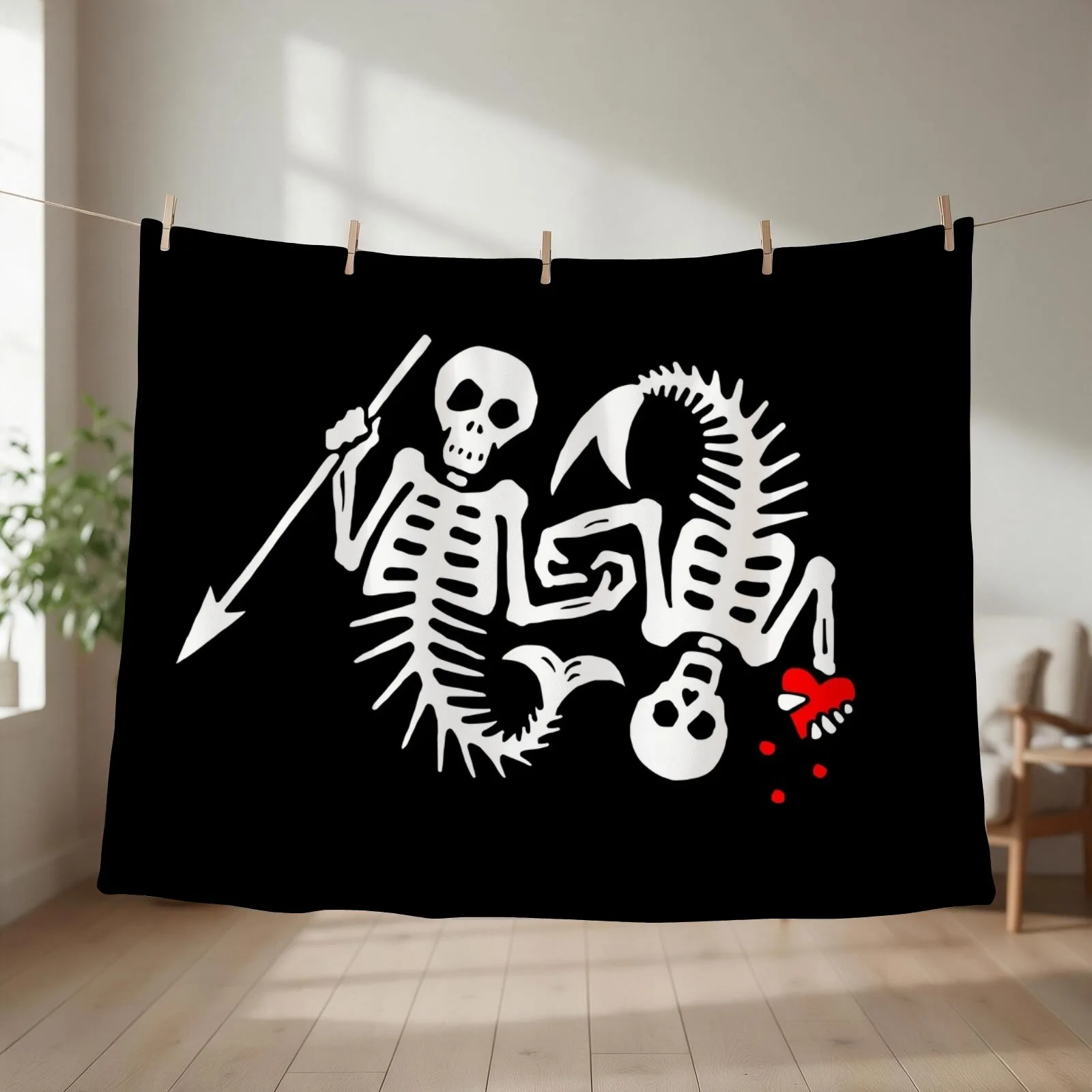 Our Flag Means Death [OFMD] s2 Skeleton Mermaids Logo Throw Blanket couch cozy soft plush fuzzy picnic outdoor blanket