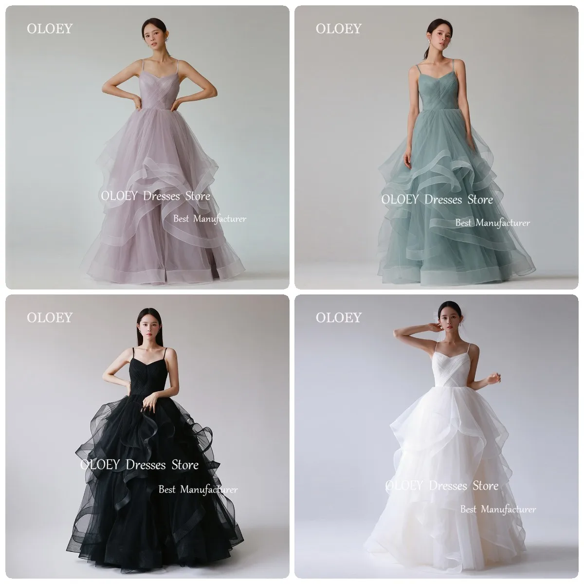 OLOEY Simple V Neck Prom Dress Korea Wedding Photoshoot Sleeveless Party Dress Dusty Blue Purple Ivory Black Long Gown