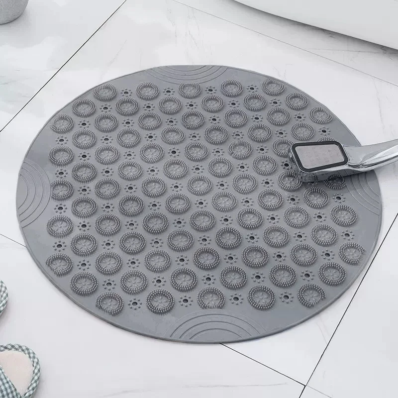 

round Bathroom Anti-Slip Mat with Hollow Drain & Suction Cup Eco-Friendly Massage Floor Pad for Home Shower Room