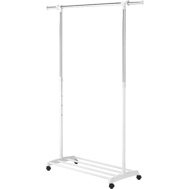 Deluxe Adjustable Garment Rack - Rolling Clothes Organizer - White and Chrome