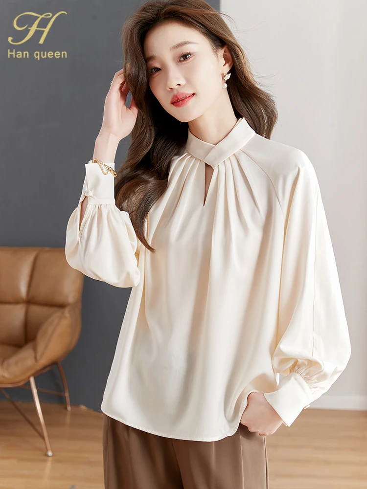 

H Han Queen Autumn Winter Korean Style Women Clothing Loose Blouses Elegant Office Blouse Female Shirt Long Sleeve Casual Tops