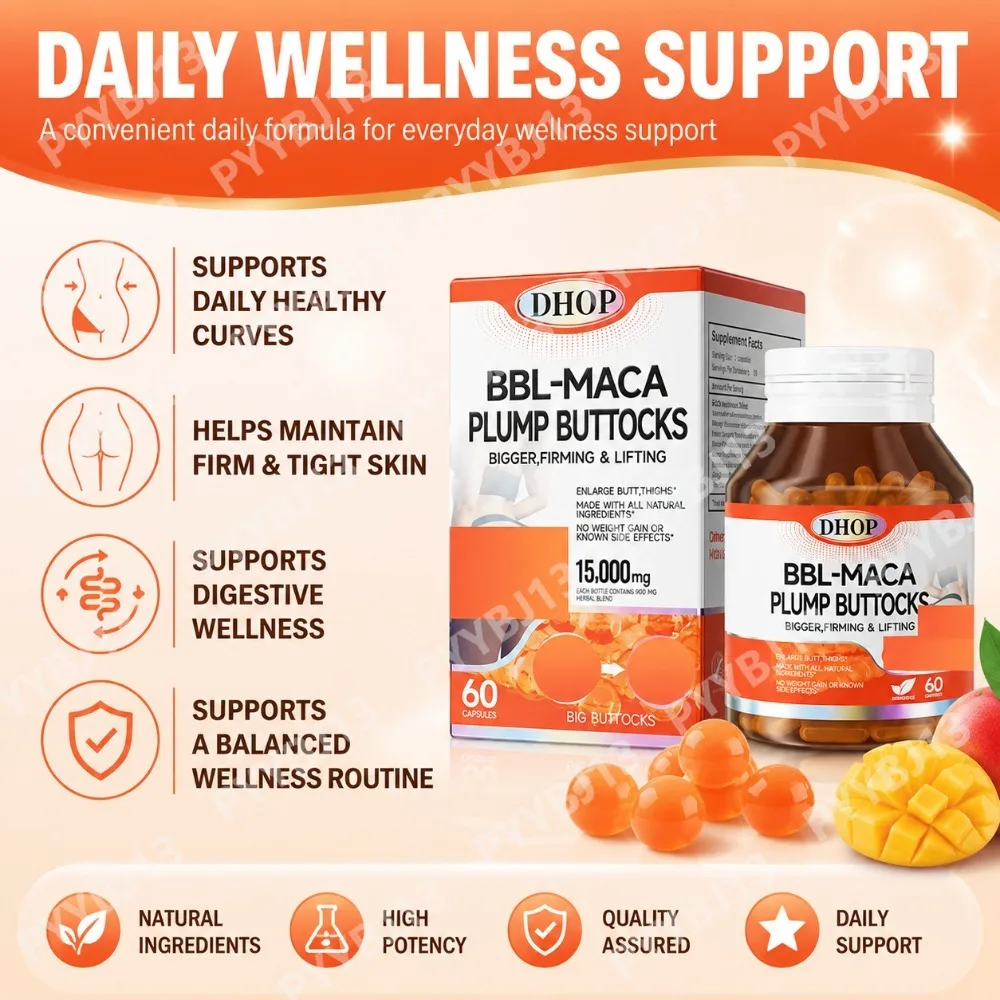 DHOP BBL Maca Plump Buttocks Capsules for Women - Bigger Firming & Lifting Natural Herbal Blend for Curves & Thighs Support 60ct