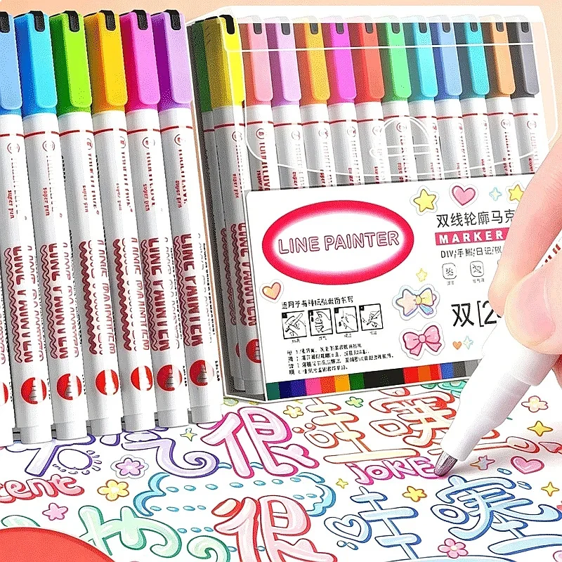8-30 Colors Double Line Outline Art Marker Set for DIY Graffiti, Scrapbook, Diary, Poster, and Card Drawing