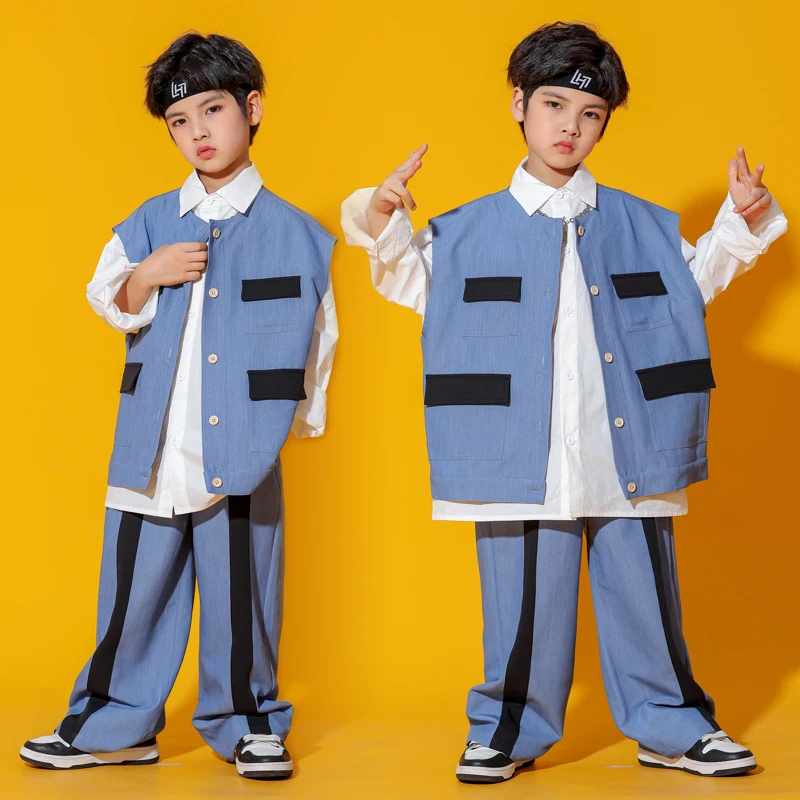 

Modern Street Dance Stage Performance Costumes Boys Handsome Catwalk Show Outfits Children Hip Hop Practice Costumes DQL7473