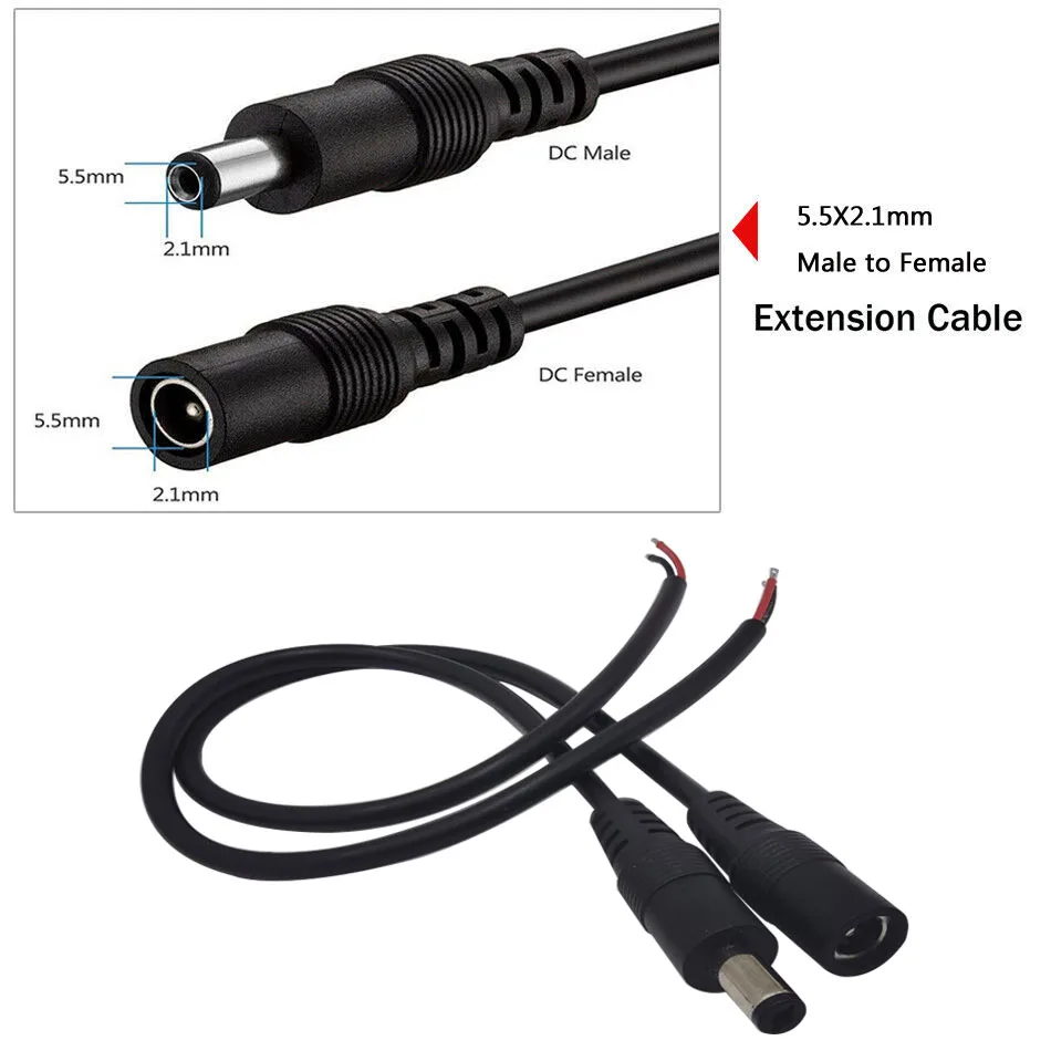 20 AWG 30cm Male Female jack cable adapter plug power supply 5.5X 2.1mm DC12V-24V Connectors Set for LED Strip Light CCTV Camera