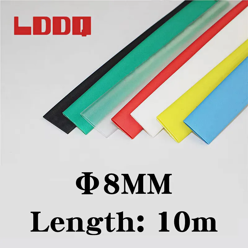 LDDQ High-quality 10m Heat Shrinkable Tube 8mm Insulated Cable Sleeve 7 Colors PE Shrink Tube Sleeving Wire Cable Best Promotion