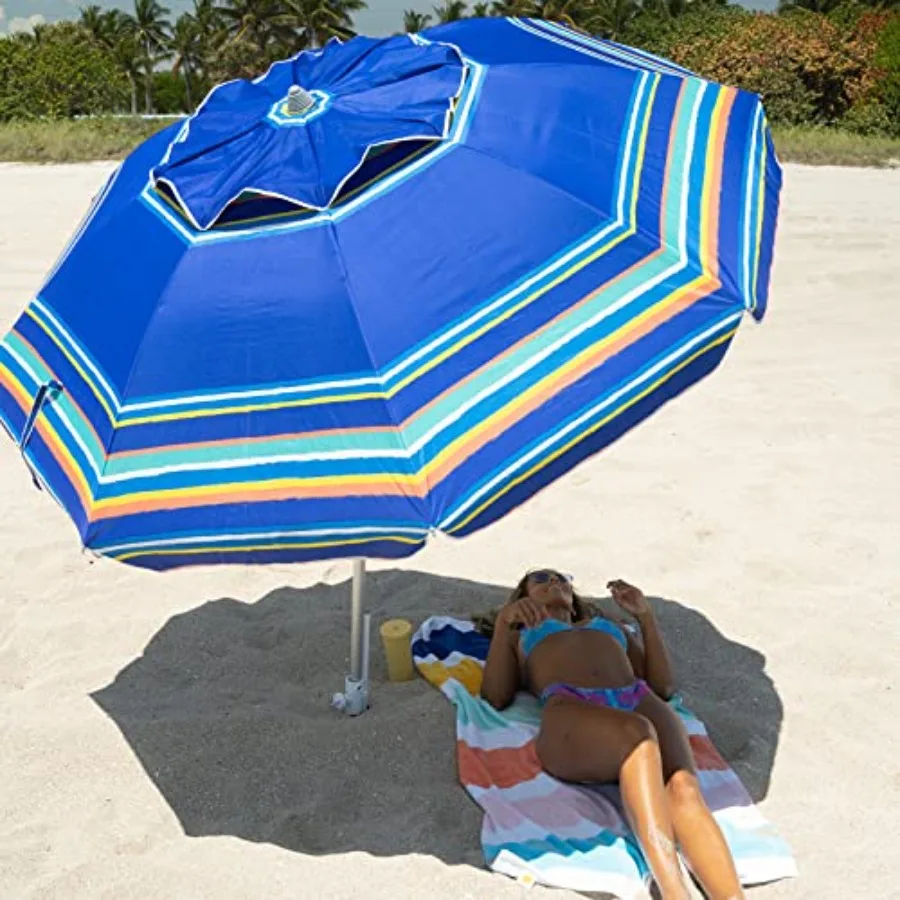 7Feet Heavy Duty High Wind Beach Umbrella Parasols with Sand Anchor Vent Tilt UPF 50+ Sun Protection Portable Outdoor Sunshade