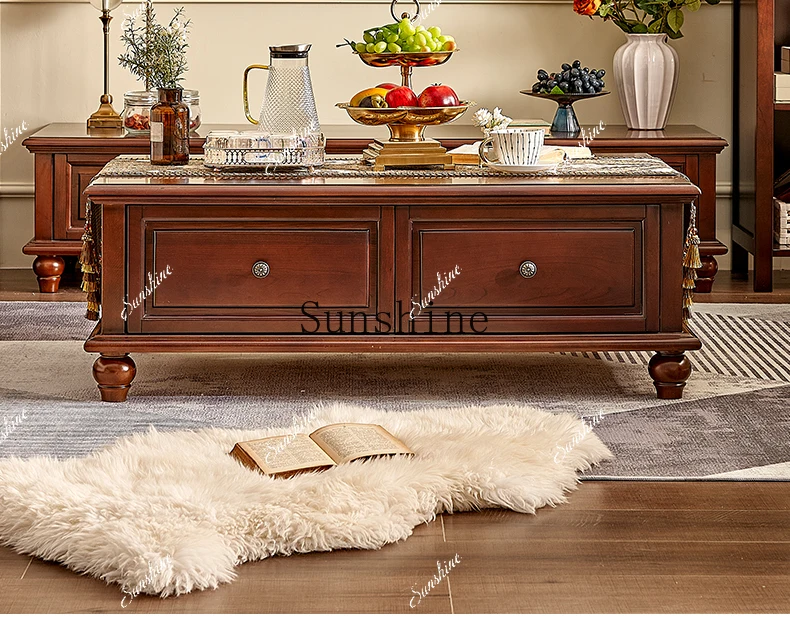 American all solid wood simple 1.4 meters tea table neoclassical storage side table  FT