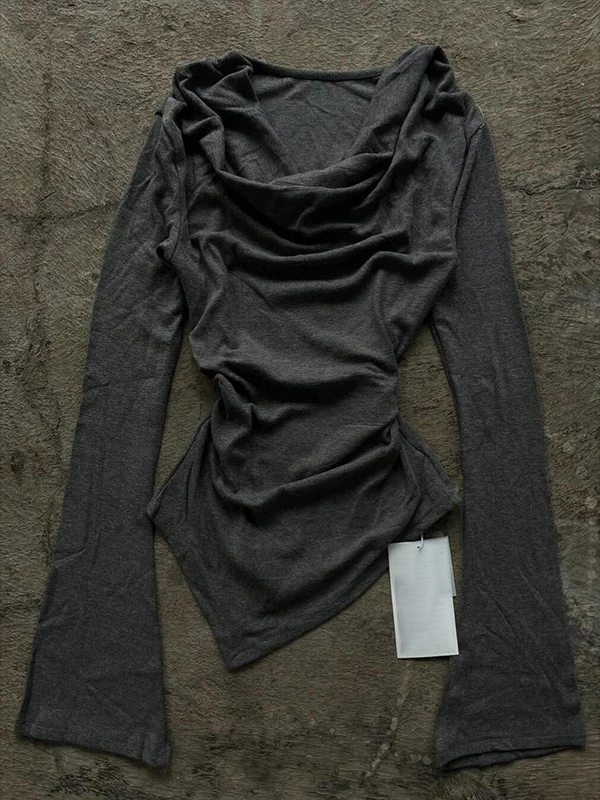 

Original plus Size ey Long Sve T-irt Women's Early Autumn Vintage Waist-Cinching Top Korean Sle Commute Faion