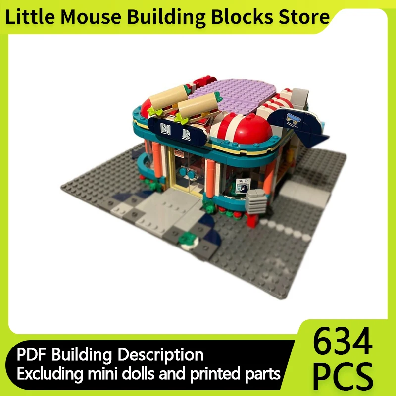 

Модель City Street View MOC Building Bricks Drive-Through Diner, модульные технологии, подарки, праздник, сборка, детские игрушки, костюм