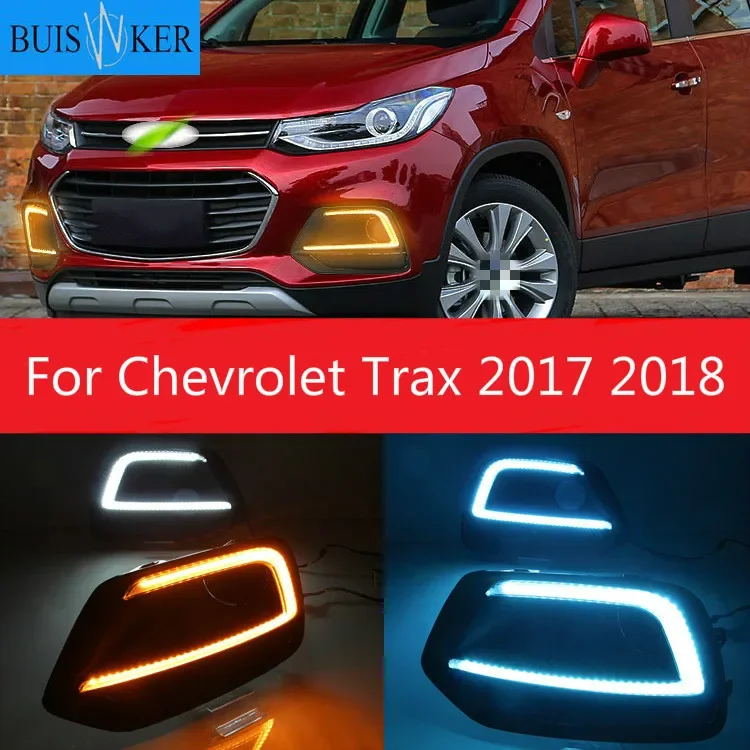 2PCS LED Daytime Running Light For Chevrolet Trax 2017 2018 Yellow Turn Signal Function 12V Car DRL Fog Lamp Decoration