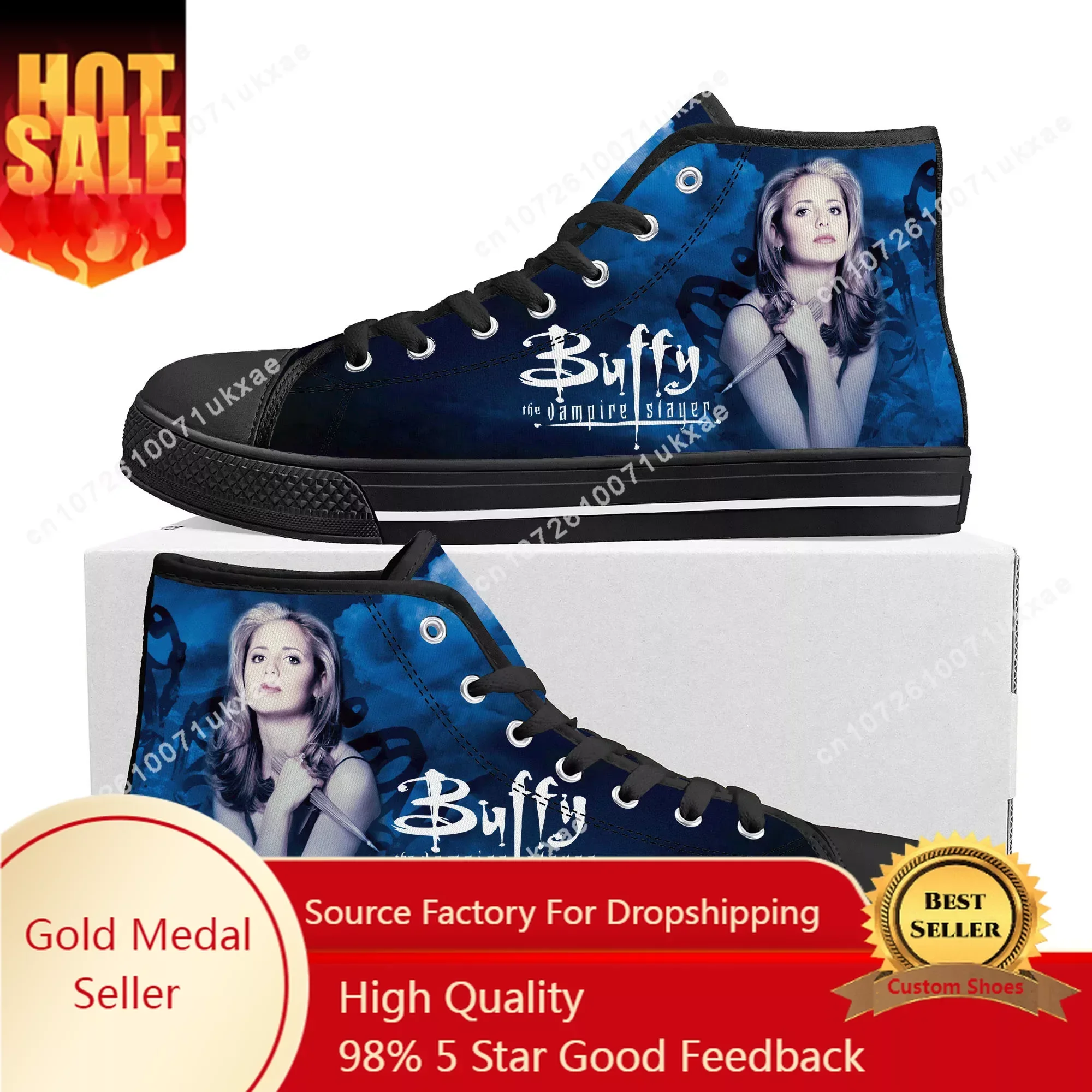 

Buffy the Vampire Slayer High Top Sneakers Mens Womens Teenager Sarah Michelle Gellar Canvas Sneaker Shoe Casual Custom Shoes