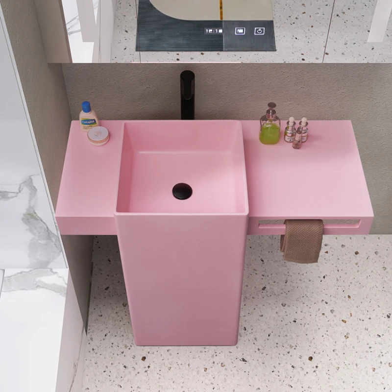 

Column basin integrated floor standing washbasin creative artificial stone pink column washbasin washbasin