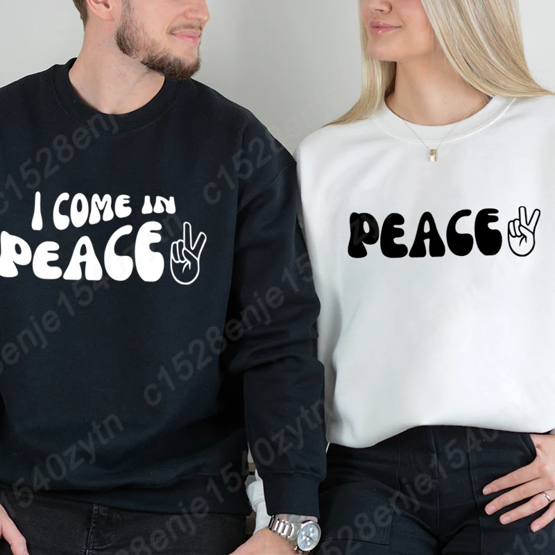 

Matching Couple Sweatshirt I Come In Peace Graphic Sweatshirts His & Her Pullover Couples Long sleeves Round Neck Soft Pullovers